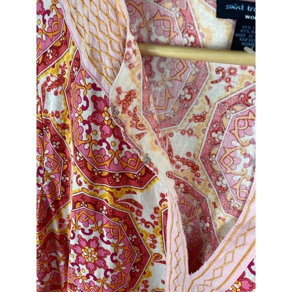 St Tropez West Woman Linen Blend Patterned Blouse Size 1X - Picture 2 of 6